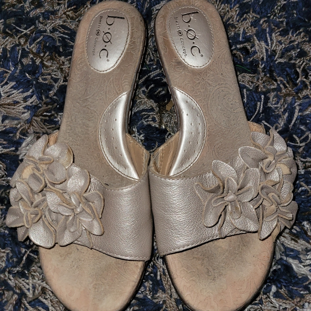 b.o.c Cream Mules with Floral Design